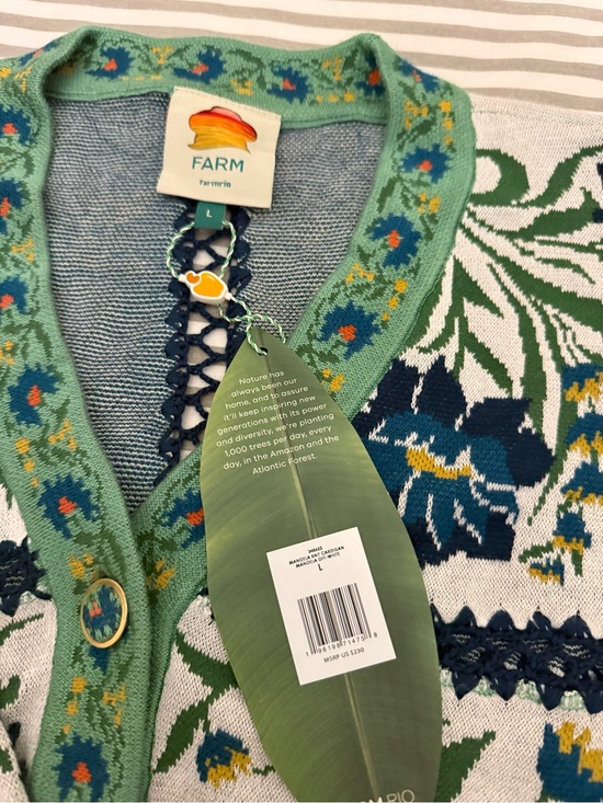 FARM Rio Sweaters - FARM Rio Green Multi-Pattern Floral-Trim Cardigan